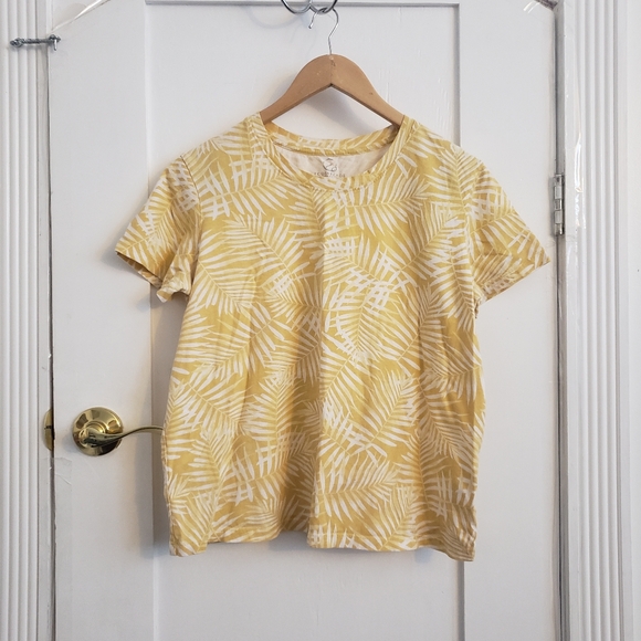 ecothreads Tops - Ecothreads 100% Organic Cotton Short Sleeve Palm Leaves Breathable Top Yellow L